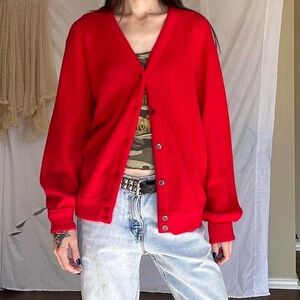 Vintage Union made Izod Lacoste cherry red cardigan